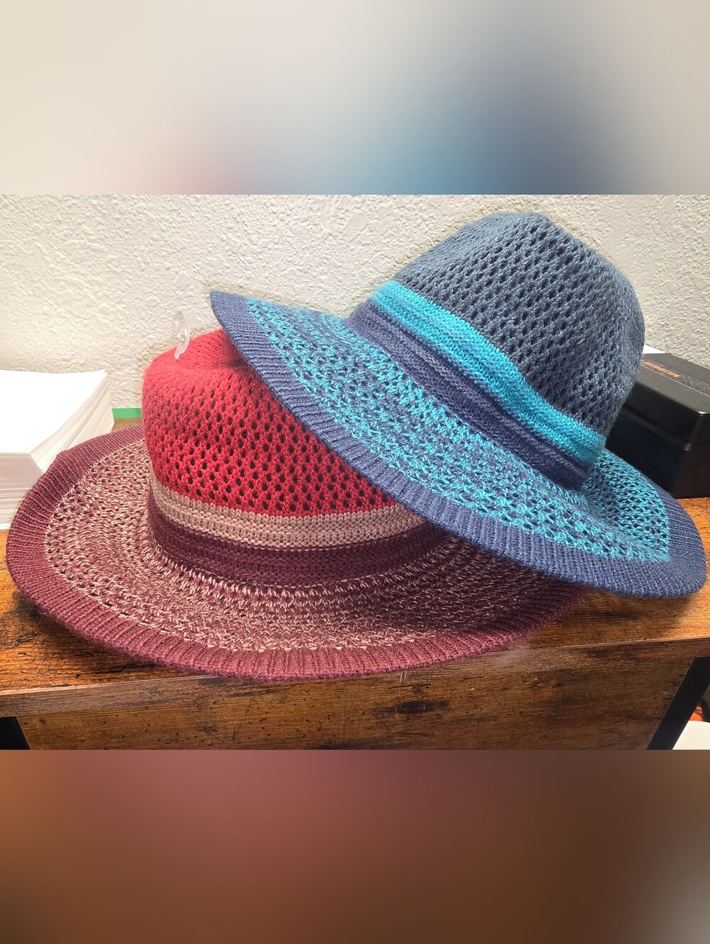 Dual Crochet Sun Hat Set - Red & Blue Lightweight Brims